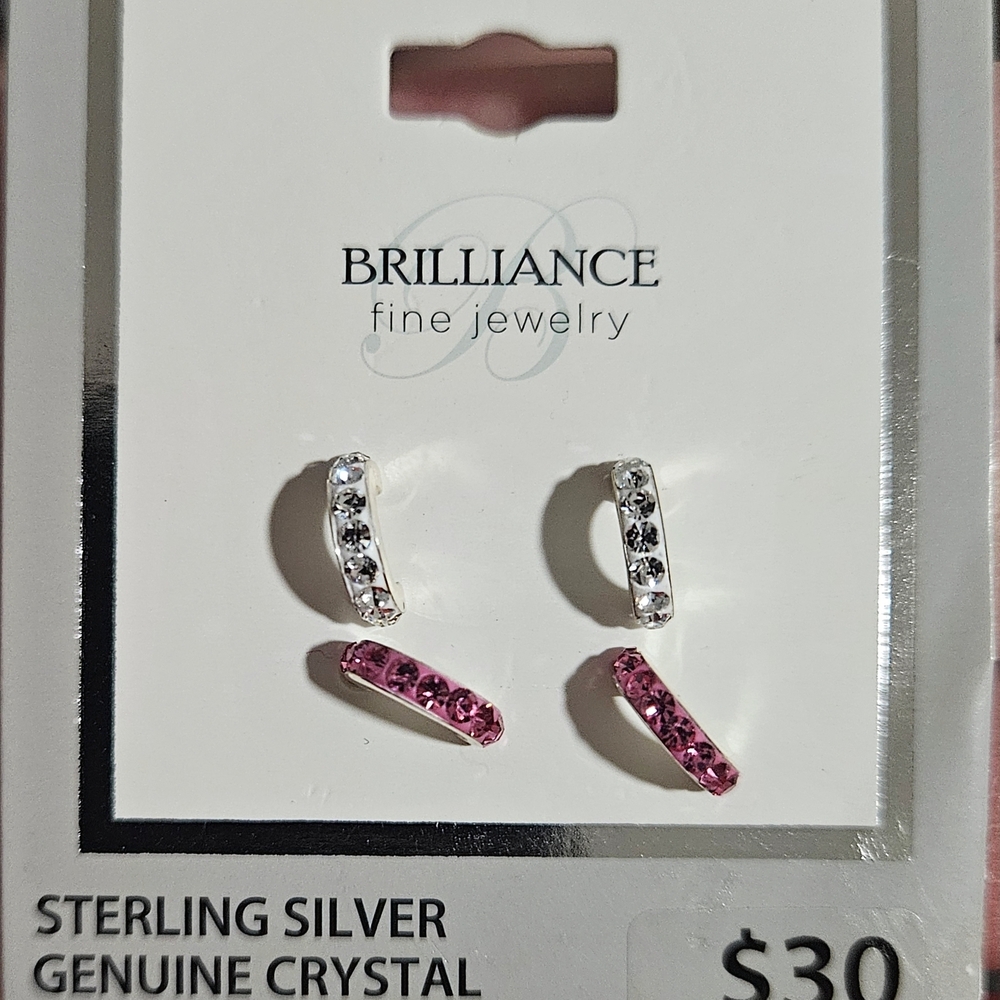 Brilliance Sterling Silver and Pink Crystal Earrings